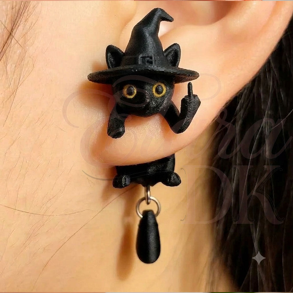 Black Cat Middle Finger Earring