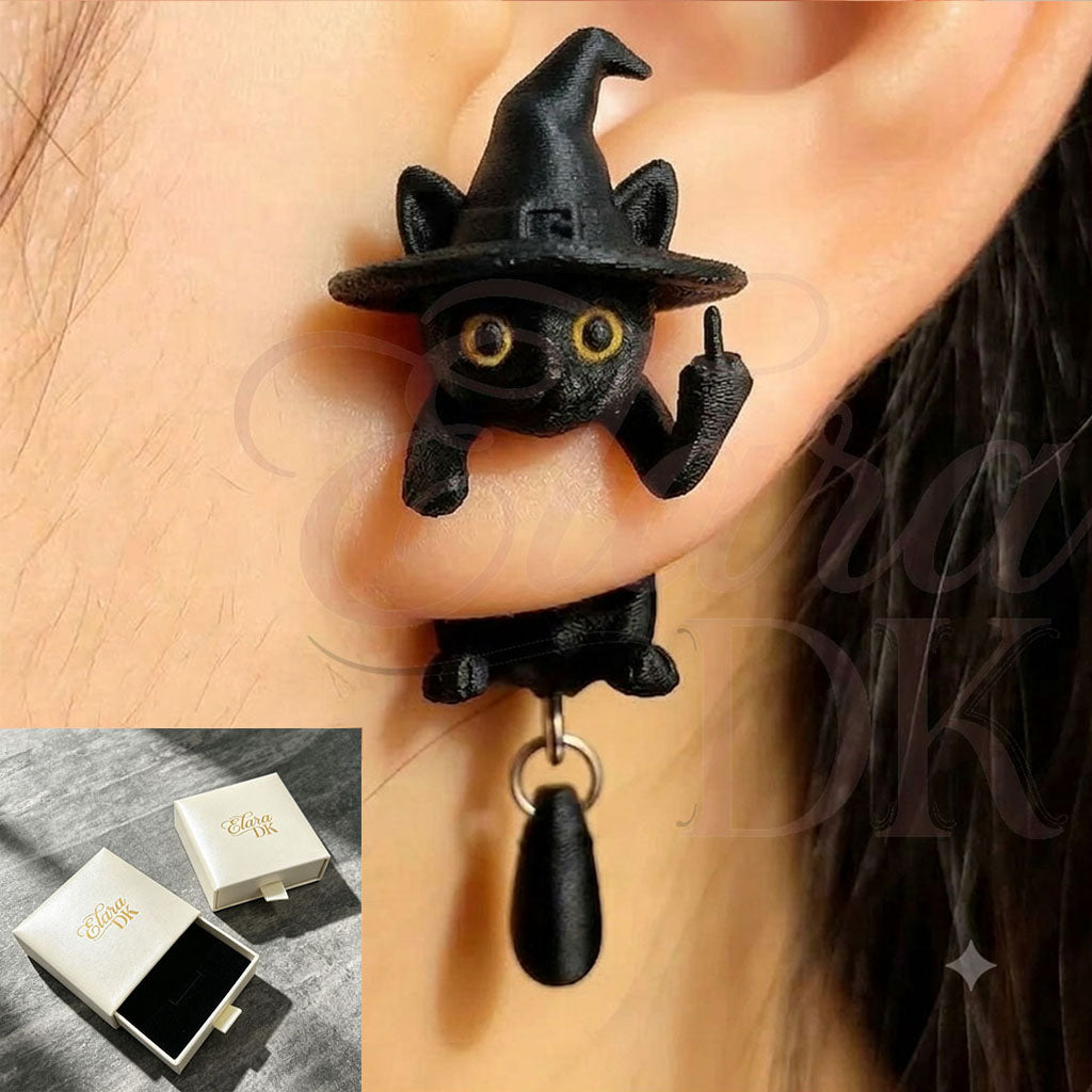Black Cat Middle Finger Earring