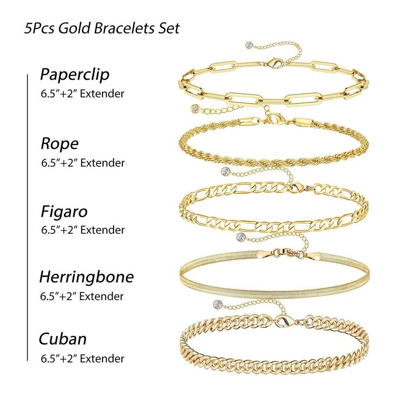 14K Gold-Plated Signature Gold Bracelet Stack — 5 Piece Set