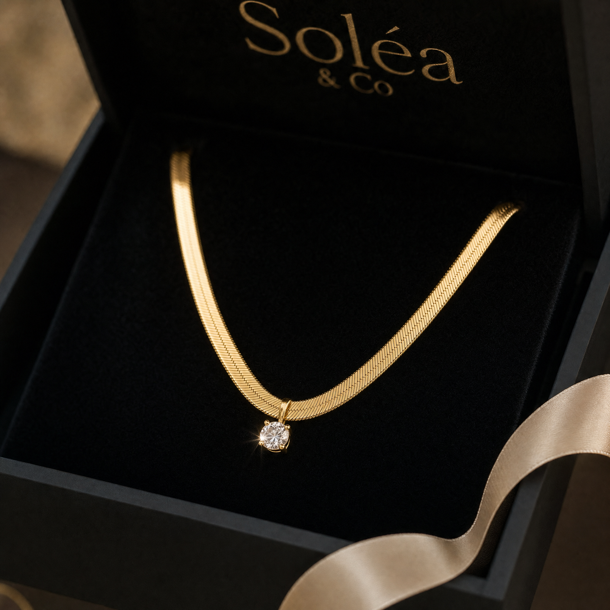 (VIP) Herringbone Solitaire Pendant Necklace